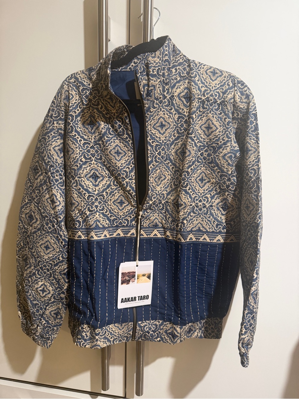 Blue Patterned Bomber Jacket